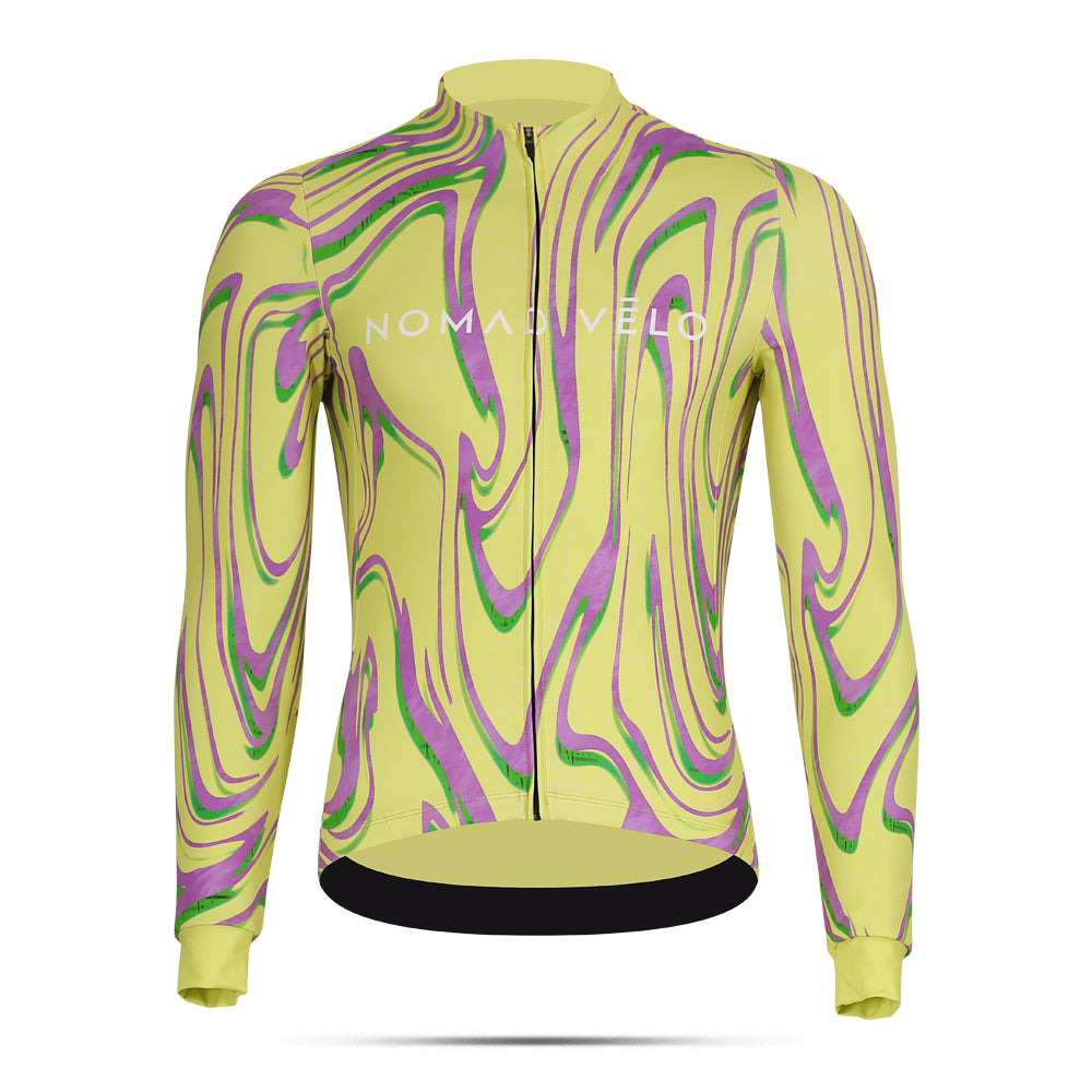 Yellow Aero Cycling Long Neon Ember Long Sleeve Jersey - Neon Ember