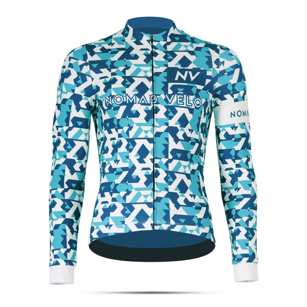 Blue Сamouflage Aero Cycling Long Sleeve Jersey for Long Climbs - Сamouflage Jersey
