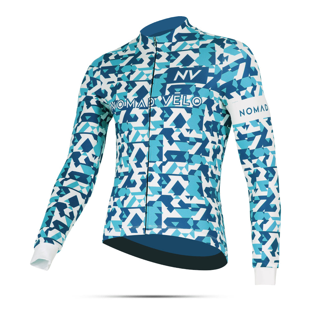 Blue Сamouflage Aero Cycling Long Sleeve Jersey for Long Climbs - Сamouflage Jersey