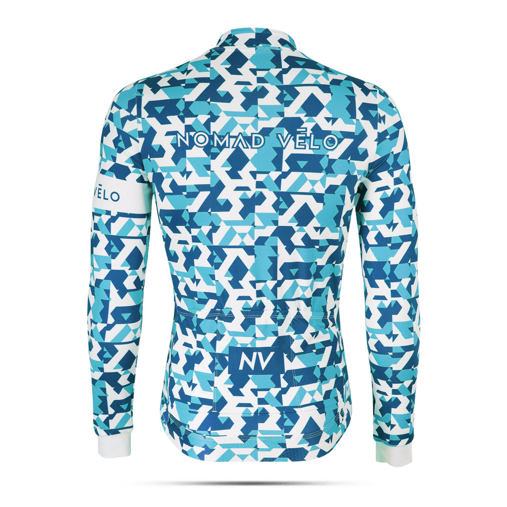Blue Сamouflage Aero Cycling Long Sleeve Jersey for Long Climbs - Сamouflage Jersey