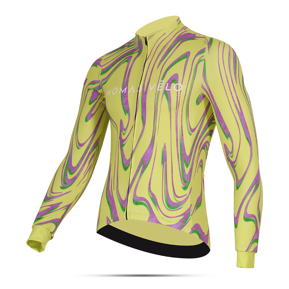 Yellow Aero Cycling Long Neon Ember Long Sleeve Jersey - Neon Ember