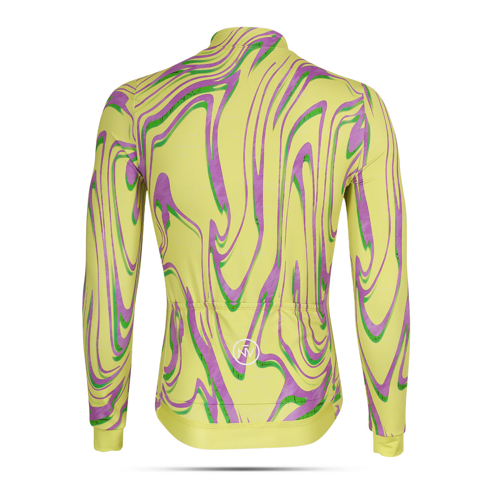 Yellow Aero Cycling Long Neon Ember Long Sleeve Jersey - Neon Ember
