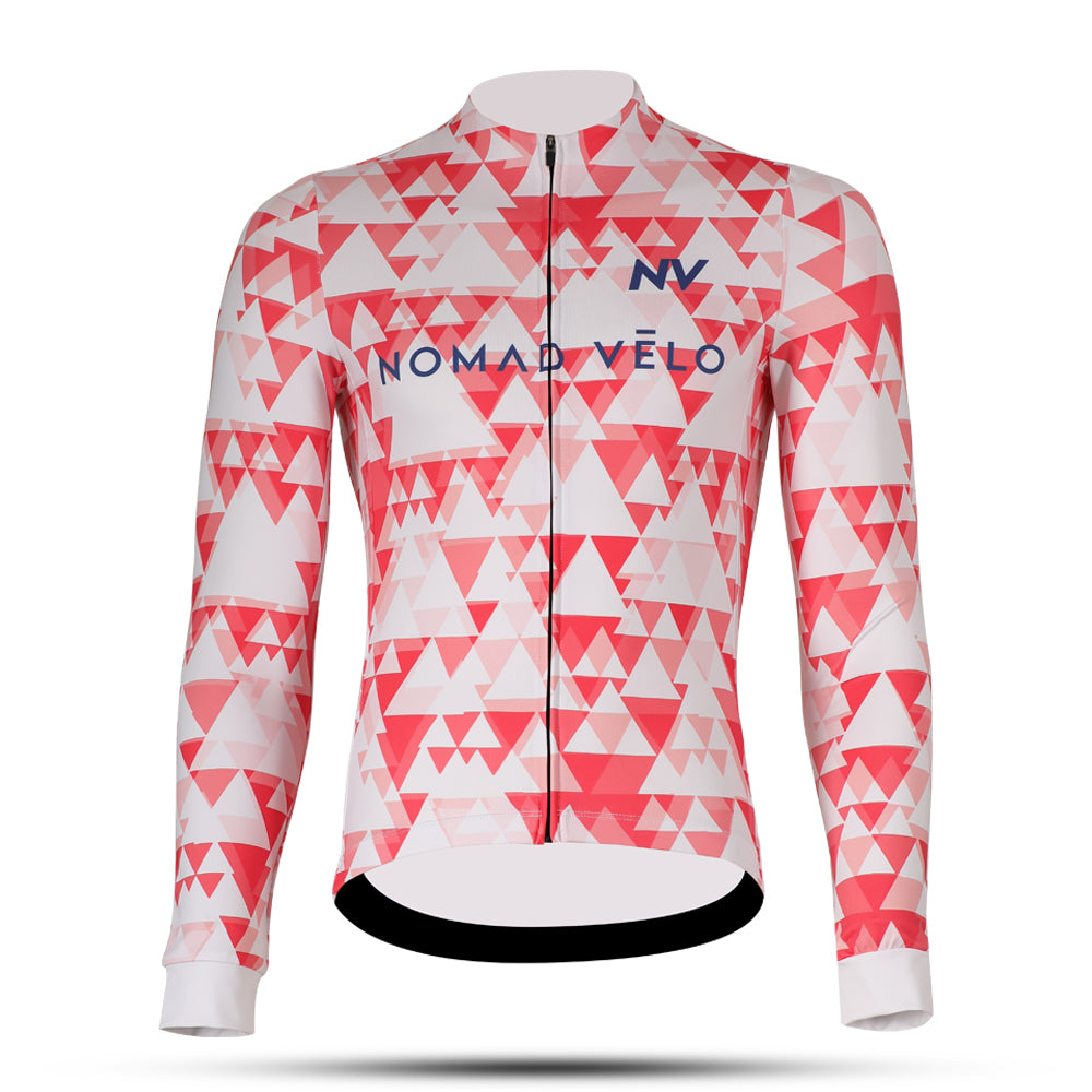 Red Aero Cycling Geometric Long Sleeve Jersey