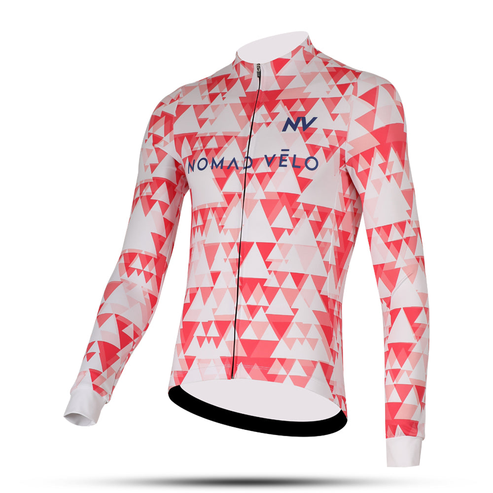 Red Aero Cycling Geometric Long Sleeve Jersey