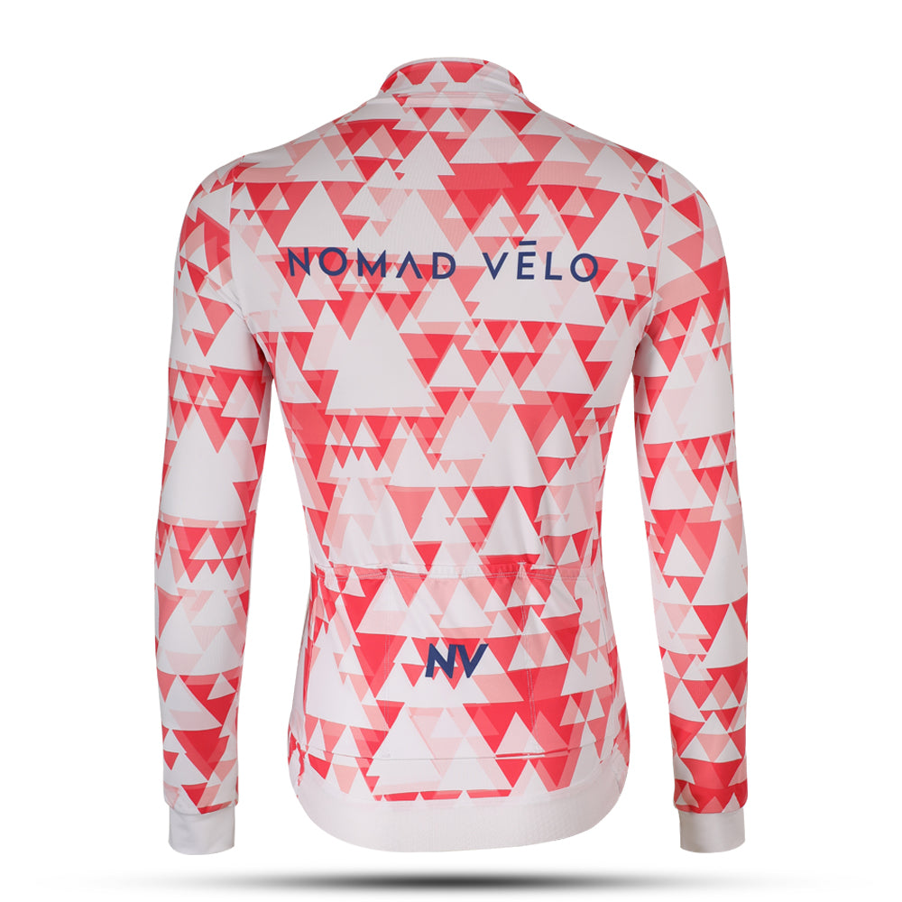 Red Aero Cycling Geometric Long Sleeve Jersey