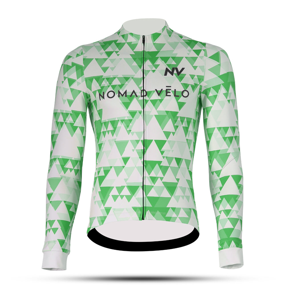 Green  Aero Cycling Geometric Long Sleeve Jersey