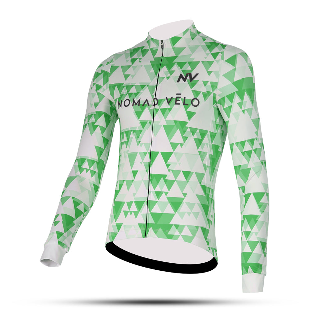 Green  Aero Cycling Geometric Long Sleeve Jersey
