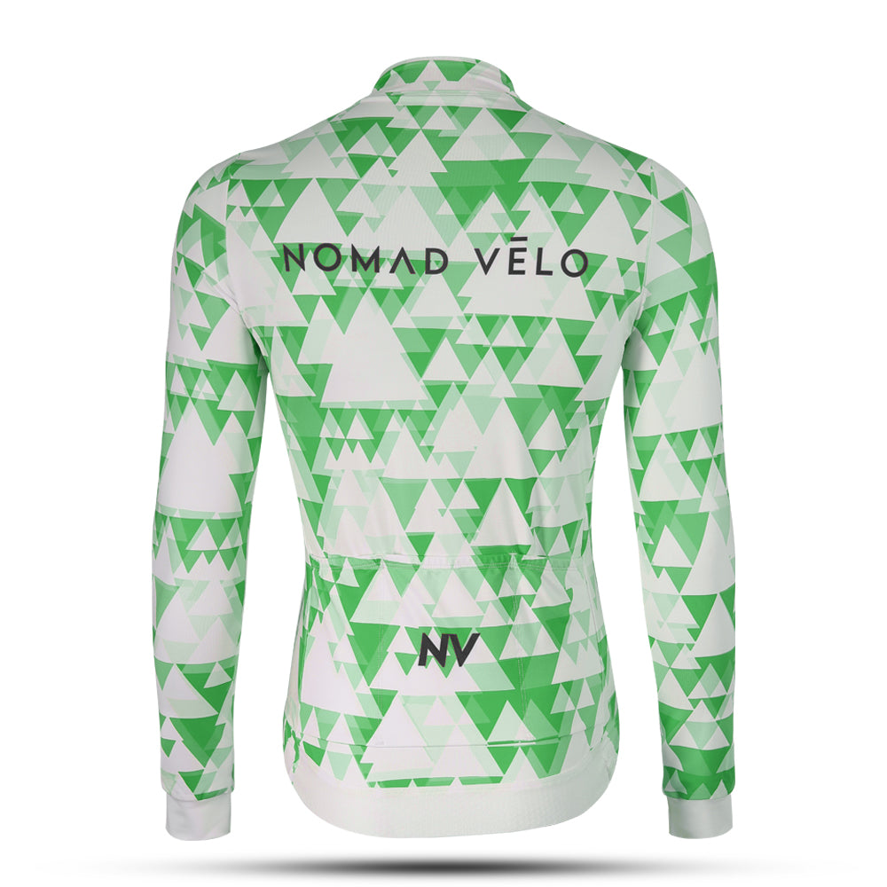 Green  Aero Cycling Geometric Long Sleeve Jersey