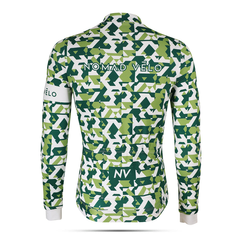 Green Сamouflage Aero Long Sleeve Cycling Jersey for Long Climbs - Сamouflage Jersey