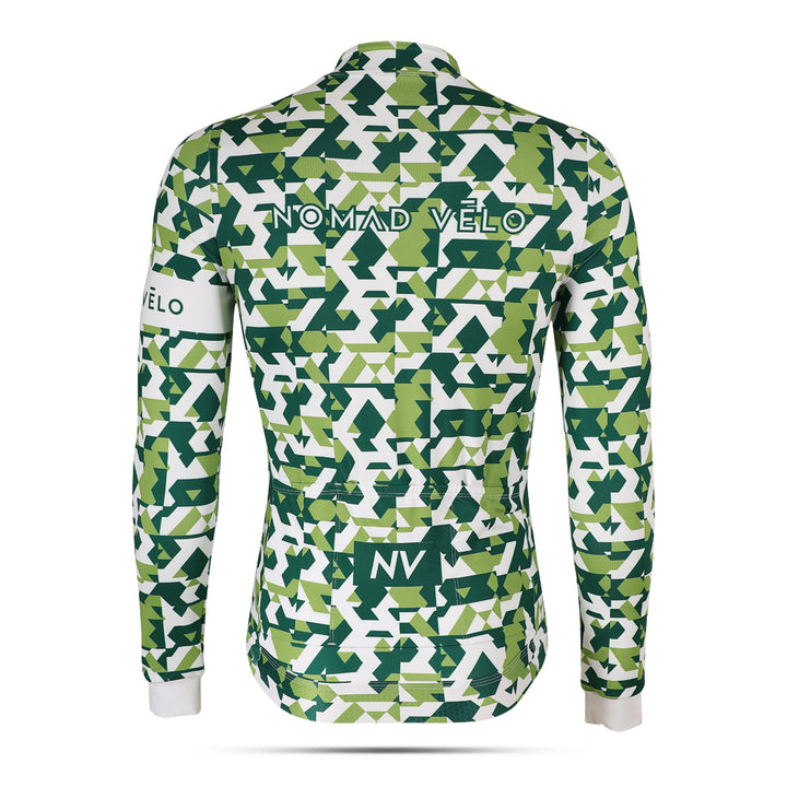 Green Сamouflage Aero Long Sleeve Cycling Jersey for Long Climbs - Сamouflage Jersey